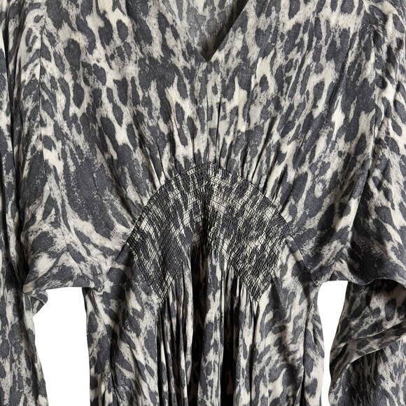 All Saints Nichola Gray Leopard Animal V-Neck Handkerchief Mini Dress Size M - Picture 9 of 15